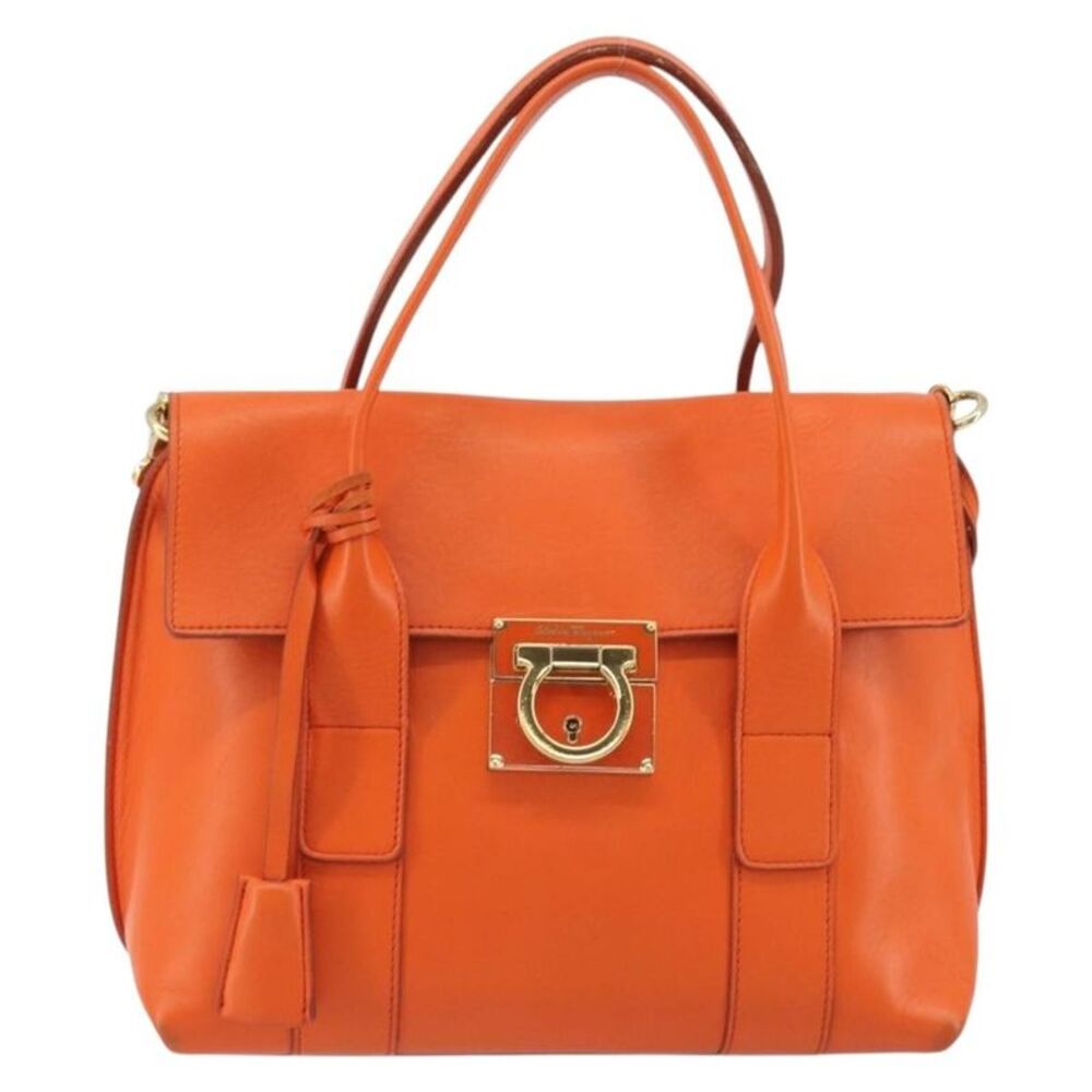 Salvatore Ferragamo Sookie Satchel Leather Orange Leather Handbag